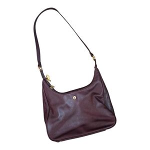 VTG Aigner Mahogany Leather Women's Shoulder Bag Cresent Shape Gold Hardware